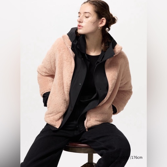Uniqlo Fluffy Yarn Fleece Full-Zip Jacket, RARE Light Pink, size Large - Picture 3 of 6